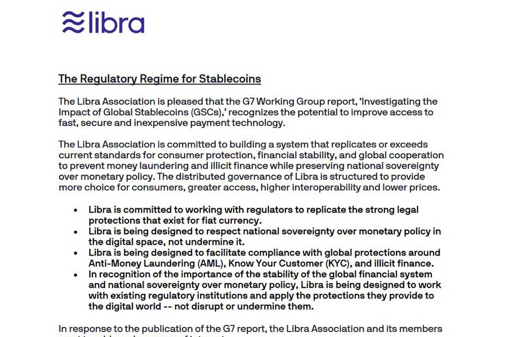 libra　G7発表に対する書面