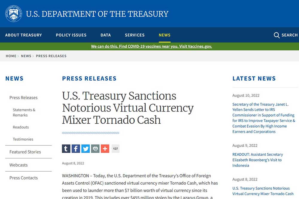 OFAC　トルネードキャッシュに対する制裁